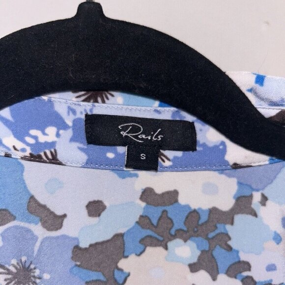 RAILS Lisa Blue Floral Ruched Button-up Collar Long Sleeve Blouse Top Size Small - Picture 7 of 9